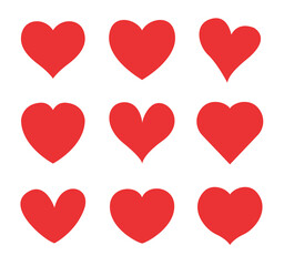 Set of red hearts icons. Vector illustration