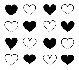 Heart icons isolated on white background. Vector set heart black and outline.