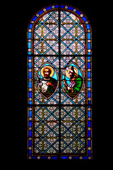 Ile d'Ol&eacute;ron. Saint-Trojan-les-Bains. Vitrail de l'&eacute;glise. Charente-Maritime. Nouvelle-Aquitaine