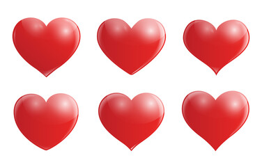 Vector red hearts collection. Set of realistic hearts. Romantic Love symbol icon set, design element for Valentines day.