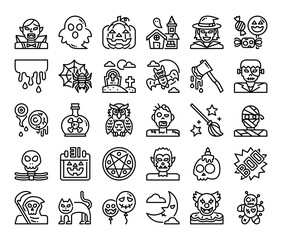 happy halloween outline vector icons