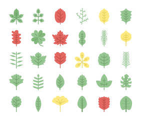 leaves flat vector icons