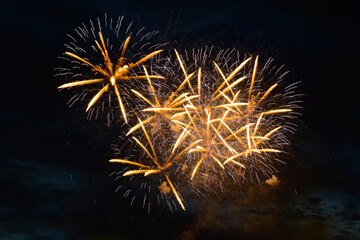 yellow fireworks fireworks in the dark evening sky