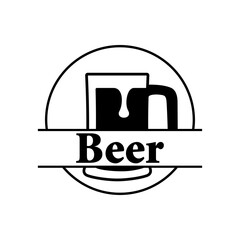 Pinta de cerveza. Logotipo jarra de cerveza vintage con espuma en círculo con texto Beer en color negro