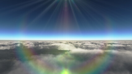 Above clouds sun ray, 3d rendering