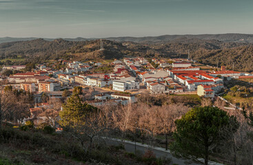 View from the castle of the town of Cortegana at sunset.