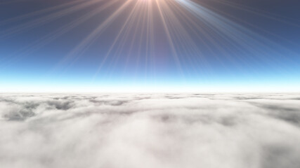 Above clouds sun ray, 3d rendering