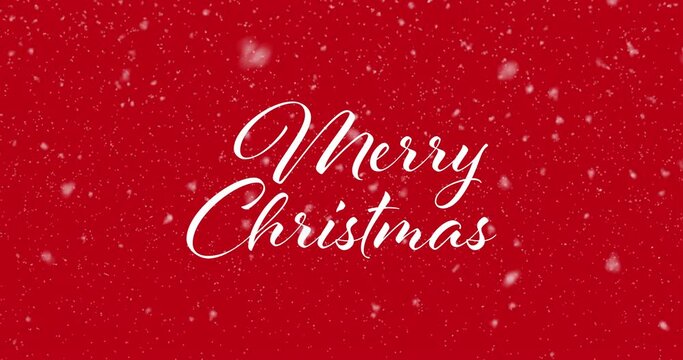 Merry Christmas animated handwritten calligraphic text on background of snowflakes falling
