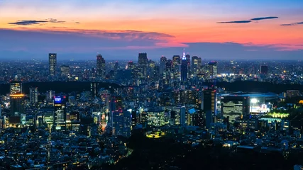 Fotobehang Het stadsbeeld van Tokyo gezien vanaf Roppongi Hills in de richting van Shinjuku in de schemering © 健太 上田