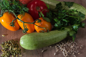 fresh vegetables on wooden background