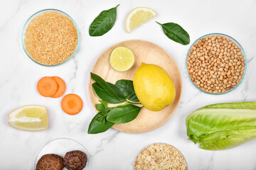Vitamin nutrition, Natural supplement from organic fresh fruit, wholegrain cereals and vegetable, Healthy beauty food diet.