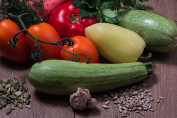 fresh vegetables on wooden background