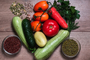 fresh vegetables on wooden background