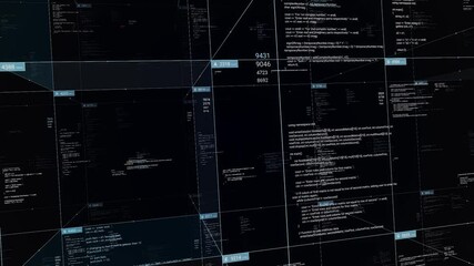 A data grid of streaming numbers changing on display. Animation. Abstract millions flying blocks of content changing all the time on black background, seamless loop. - Powered by Adobe