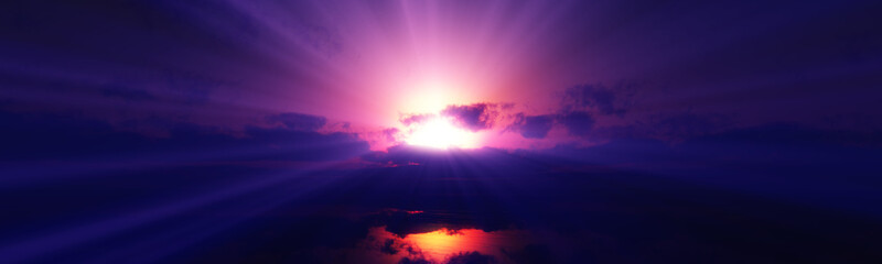 sunset calmly sea sun ray 3d render