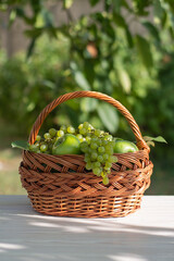 Fototapeta na wymiar basket with grapes and apples