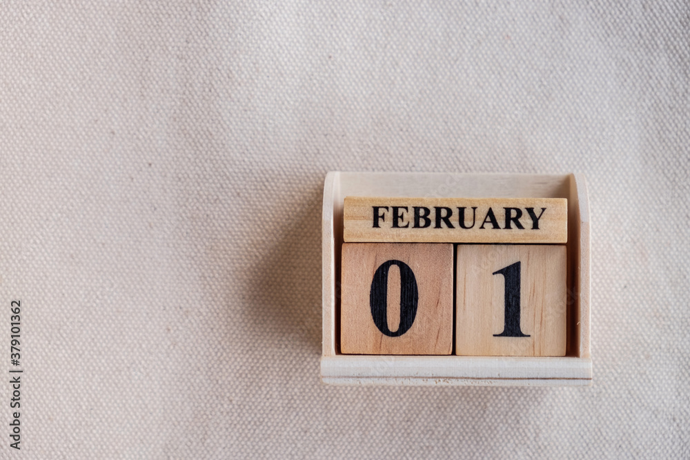 Fototapete february 1st. image of february 1 pastel color calendar on white canvas background. empty space for 