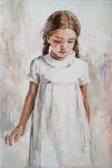 Art painting. Portrait of a  little girl with braids is made in a modern style.