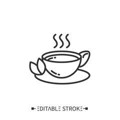 Green tea line icon. Eco herbal drink. Organic healthy superfood for balanced nutrition. Detox and weight loss supplements. Vegetarian food. Isolated vector illustration. Editable stroke. 