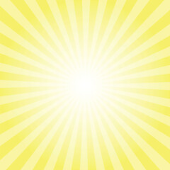 Sunburst background. Unmellow yellow radiate sun beam burst effect. Sunbeam light flash boom. Sunrise glow burst. Solar radiance glare, retro design illustration.