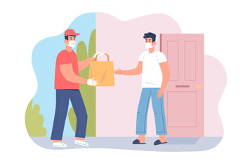The courier delivers some order to the customer during quarantine