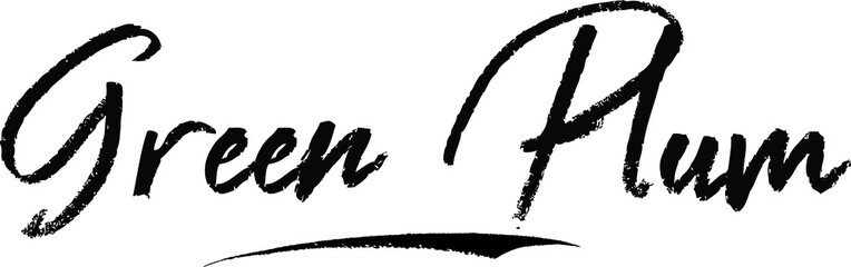 Green Plum Brush Calligraphy Handwritten Typography Text on
White Background