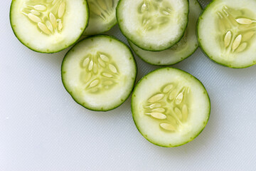 Pile of green cucomber slices, close up