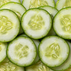 Pile of green cucomber slices, close up