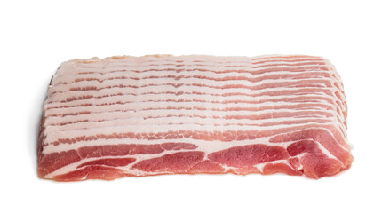 Rows of raw sliced smoked bacon isolated on white