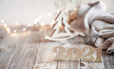New year 2021 holiday background with new year decor