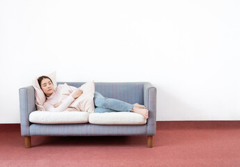 space young woman sleep with sofa at home