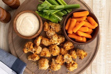 Air fried cauliflower florets and ranch dip
