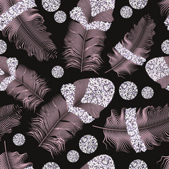 Seamless pattern of flying feathers.Repeating texture. Boho style.
