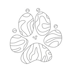 Dog paw print with abstract lines. Line Art vector illustration isolated on white background. Outline hand drawing. For coloring page, tattoo design, T-shirt printihg, postcards, stencil, pattern, web