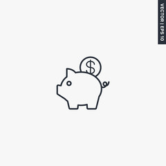 Bank, money pig, linear style sign for mobile concept and web design