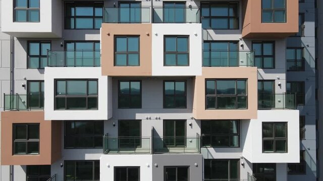 Modern building of a residential complex close-up, urban geometry.
