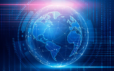 Global Network Connection. Creative Illustration Of Digital World Globe Over Abstract Background