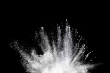 Explosion of white flour on black background.