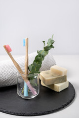 Reusable and natural organic products on background