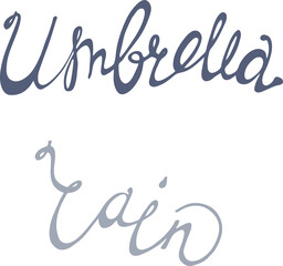 lettering umbrella,rain in blue on a white background,vector illustration