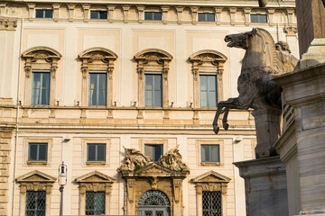 Fototapeta na wymiar Castor and Pollux Monument, Consulta Palace, Quirinale Square, Rome, Italy, Europe