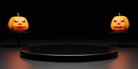 Modern dark background and empty black circle stage. Future modern interior concept. showcase for product, 3d rendering
