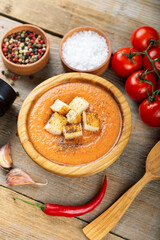 Spicy Homemade Gazpacho Soup Ready to Eat.