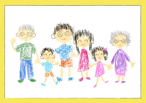 子供が書いたような家族の絵　ベクター素材　ファミリー　家族写真