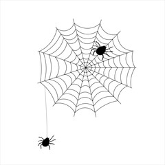 black spider with web icon for Halloween Day - obrazy, fototapety, plakaty