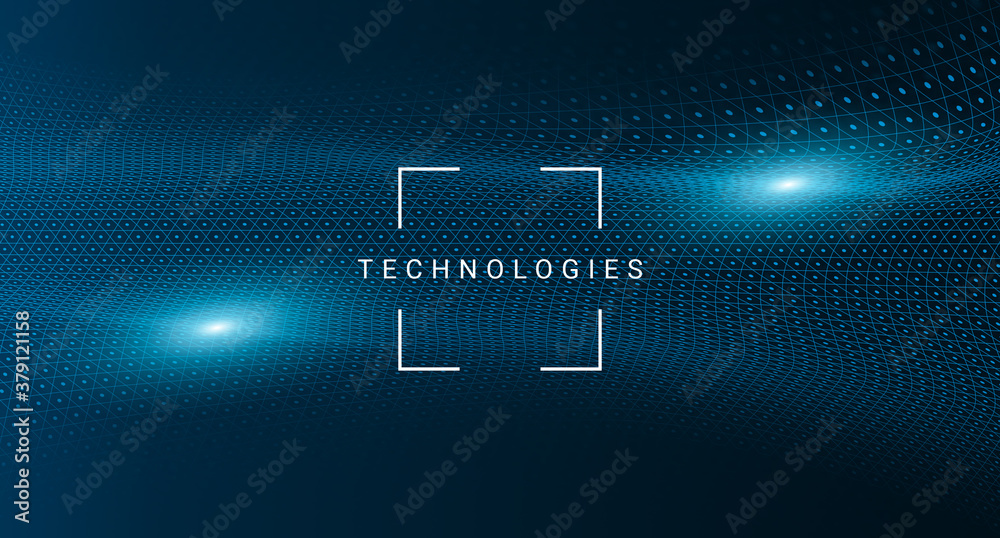 Poster abstract technology background with futuristic wireframe and framed technologies lettering