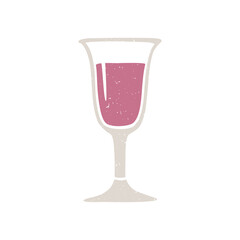 Cute glass of wine, cocktail or juice on a transparent background. Cozy pictogram original design. Vector shabby hand drawn illustration