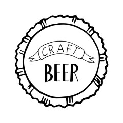 craft beer bottle cap icon, label, sticker, poster hand drawn vector doodle. sketch, Scandinavian, minimalism, monochrome. single element. drink, menu, bar, brewing