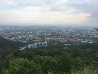 City panorama of Lviv in Ukraine on cloudy summer  day