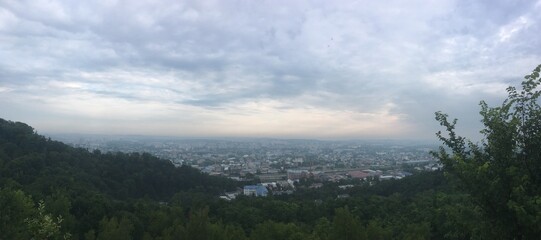 City panorama of Lviv in Ukraine on cloudy summer day